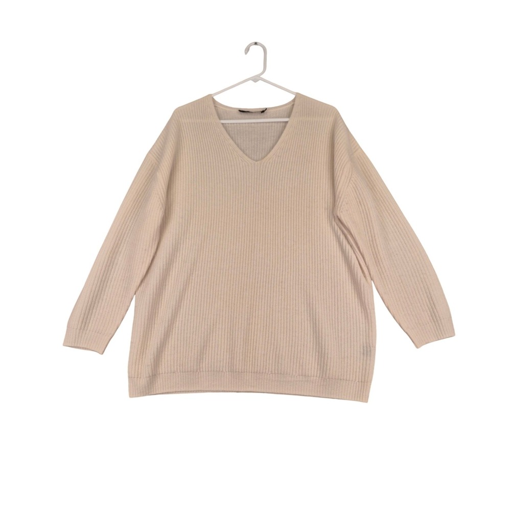 Jenni Kayne Ivory Wool Cashmere V-Neck Fisherman Sweater 48-7349-D20 Womens M